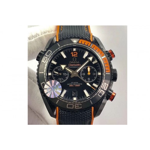 Omega Planet Ocean Master Chronometer Chrono DLC OM 1:1 Best Edition Black Dial on Nylon Strap A9900