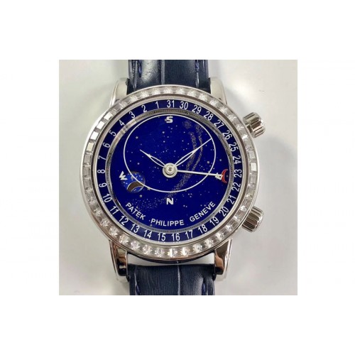 Patek Philippe 6104P Moon SS Blue Dial Diamond Bezel on Blue Leather Strap A240 Patek Philippe 6104P Moon SS Blue Dial Diamond Bezel on Blue Leather Strap A240