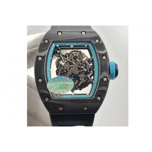 Richard Mille RM055 Carbon Case KVF Best Edition Carbon Bezel Skeleton Dial Blue Crown on black Rubber Strap MIYOTA8215 Richard Mille RM055 Carbon Case KVF Best Edition Carbon Bezel Skeleton Dial Blue Crown on black Rubber Strap MIYOTA8215