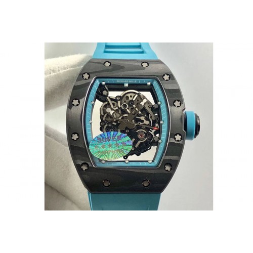 Richard Mille RM055 Carbon Case KVF Best Edition Carbon Bezel Skeleton Dial Blue Crown on blue Rubber Strap MIYOTA8215 Richard Mille RM055 Carbon Case KVF Best Edition Carbon Bezel Skeleton Dial Blue Crown on blue Rubber Strap MIYOTA8215
