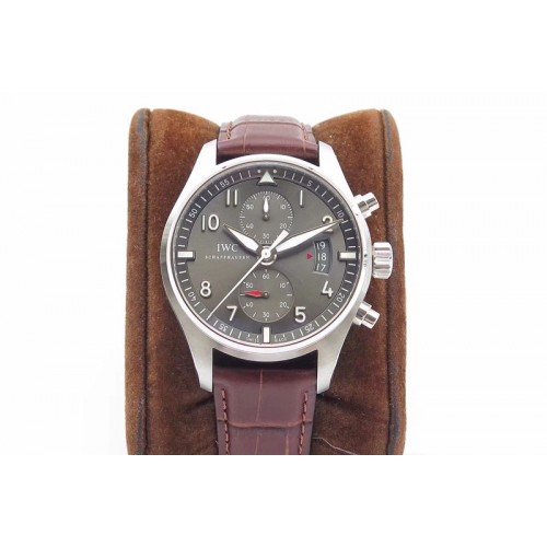 IWC Pilot Chrono SS IW387809 ZF 1:1 Best Edition Silver Dial on Leather Strap A7750 IWC Pilot Chrono SS IW387809 ZF 1:1 Best Edition Silver Dial on Leather Strap A7750