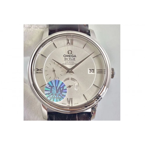 Omega De Ville Prestige Real Power Reserve SS TW 1:1 Best Edition Silver Dial on Brown Leather A2824