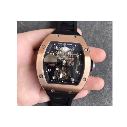 Richard Mille RM001 RG Real PR JBF SS Bezel Skeleton Dial on Black Rubber Strap Asian Tourbillon
