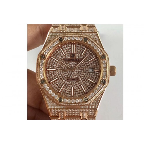 Audemars Piguet Royal Oak 41mm 15402 Rose Gold Full Paved Diamonds A3120 Audemars Piguet Royal Oak 41mm 15402 Rose Gold Full Paved Diamonds A3120