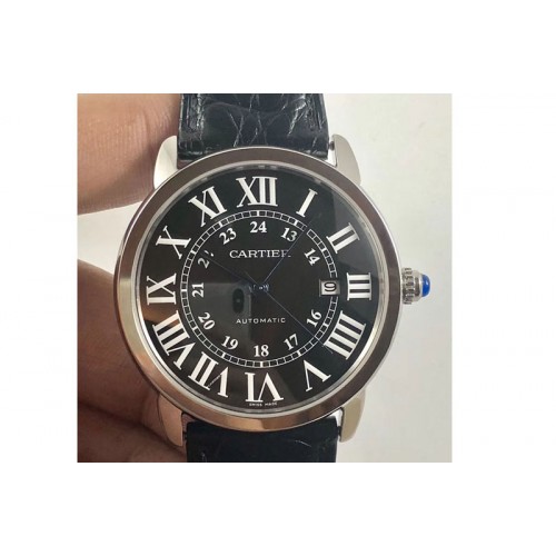 Ronde Solo de Cartier 42mm ZF 1:1 Best Edition Black Dial on Black Leather Strap MIYOTA 9015 Ronde Solo de Cartier 42mm ZF 1:1 Best Edition Black Dial on Black Leather Strap MIYOTA 9015