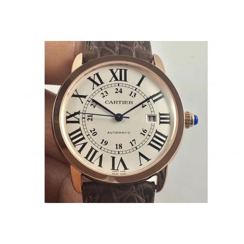 Ronde Solo de Cartier 42mm ZF 1:1 Best Edition RG White Dial on Brown Leather Strap MIYOTA 9015 Ronde Solo de Cartier 42mm ZF 1:1 Best Edition RG White Dial on Brown Leather Strap MIYOTA 9015