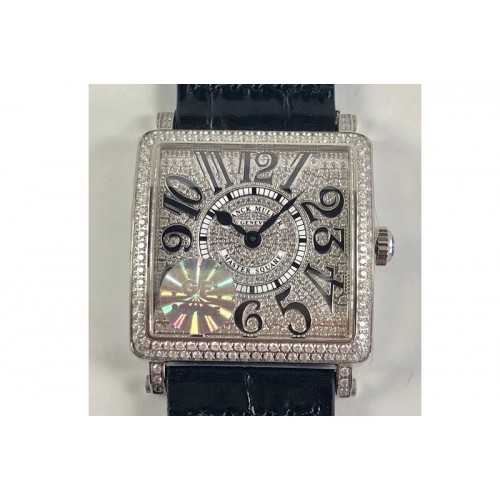 Franck Muller Master Square SS Ladies GF 1:1 Best Edition Full Paved Diamonds Dial on Black Leather Strap Swiss Quartz Franck Muller Master Square SS Ladies GF 1:1 Best Edition Full Paved Diamonds Dial on Black Leather Strap Swiss Quartz