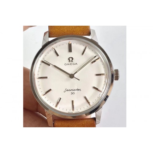 Omega Seamaster 30 1962 SS TW Best Edition White Dial Silver Markers On Brown Leather Strap MIYOTA 8215 Omega Seamaster 30 1962 SS TW Best Edition White Dial Silver Markers On Brown Leather Strap MIYOTA 8215