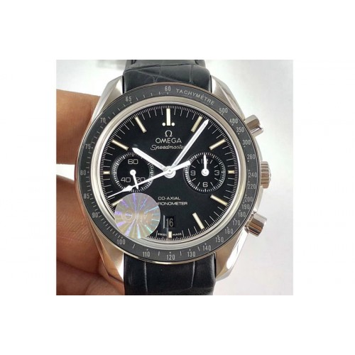 Omega SpeedMaster MoonWatch SS V2 OMF 1:1 Best Edition Black Dial White Handset on Black Leather Strap A9300