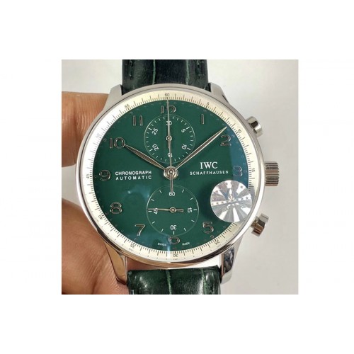 IWC Portuguese Chrono  "150 Years" 1:1 Best Edition Green Dial on Green Leather Strap A7750