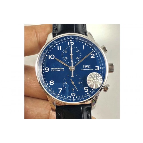 IWC Portuguese Chrono  "150 Years" 1:1 Best Edition Blue Dial on Black Leather Strap A7750