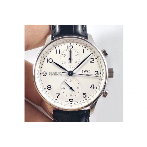 IWC Portuguese Chrono  "150 Years" 1:1 Best Edition White Dial on Black Leather Strap A7750