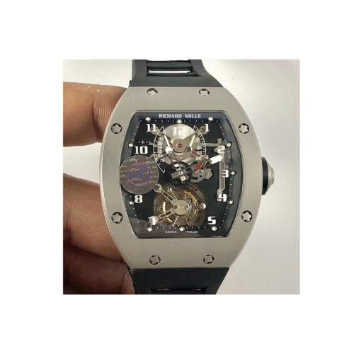 Richard Mille RM001 Satin-polished steel Real PR JBF Skeleton Dial on black Rubber Strap Asian Tourbillon Richard Mille RM001 Satin-polished steel Real PR JBF Skeleton Dial on black Rubber Strap Asian Tourbillon