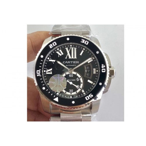 Calibre de Cartier W7100056 SS JJF 1:1 Best Edition Black Dial SS Bracelet 23J