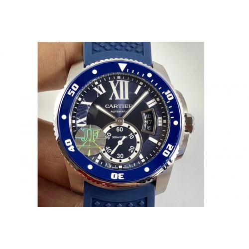 Calibre De Cartier Diver SS Blue JJF 1:1 Best Edition on Blue Rubber Strap A23J