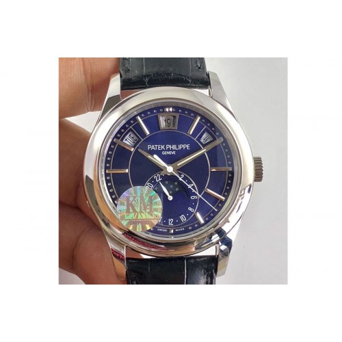 Patek Philippe Classic 5205 Moonphase SS Blue Dial on Black Leather Strap Miyota 9015