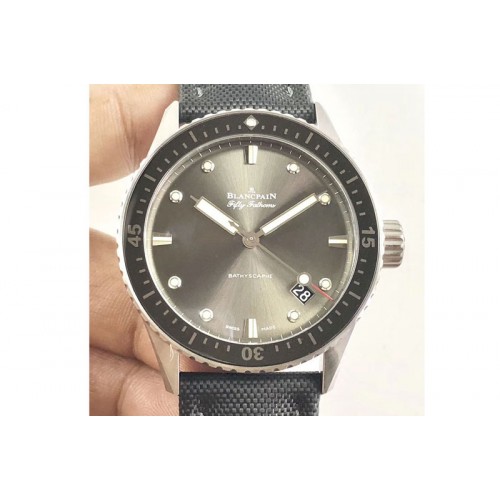 Blancpain Fifty Fathoms 5000 SS Ceramic Bezel ZF 1:1 Best Edition Gray Dial on Nylon Strap A1315
