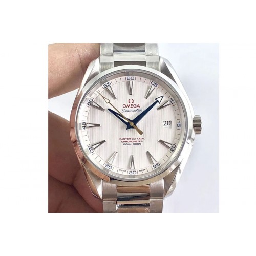 Omega Aqua Terra 150M SS VSF 1:1 Best Edition White Textured Dial Blue Hands on SS Bracelet A8500 Super Clone