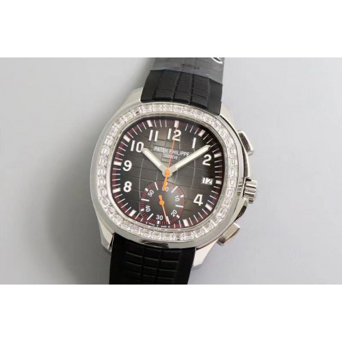 Patek Philippe Aquanaut 5968A YLF Best Edition Diamond Bezel Brown Dial on Black Rubber Strap A7750