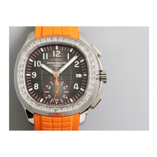 Patek Philippe Aquanaut 5968A YLF Best Edition Diamond Bezel Brown Dial on Orange Rubber Strap A7750