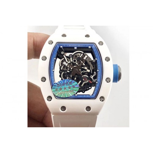 Richard Mille RM035-02 Real White Ceramic Case V2 KVF Best Edition Skeleton Dial Blue Crown on White Rubber Strap MIYOTA8215 Richard Mille RM035-02 Real White Ceramic Case V2 KVF Best Edition Skeleton Dial Blue Crown on White Rubber Strap MIYOTA8215