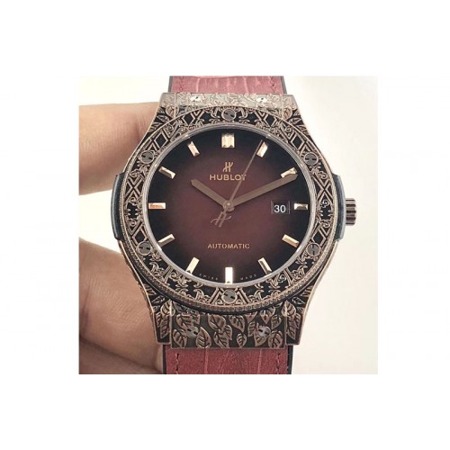 Hublot Classic Fusion 45mm RG Engravings Case SRF Best Edition Red dial On Red Gummy Strap A2892(Free box)