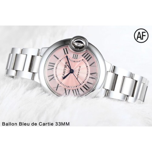 Cartier Ballon Bleu 33mm SS AF 1:1 Best Edition Pink Textured Dial on SS Bracelet Cal.076