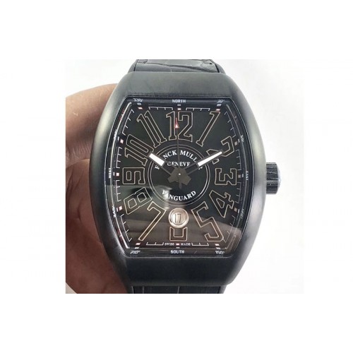 Franck Muller Vanguard V45 DLC TF 1:1 Best Edition Black Dial on Black Gummy Strap A2892 Franck Muller Vanguard V45 DLC TF 1:1 Best Edition Black Dial on Black Gummy Strap A2892