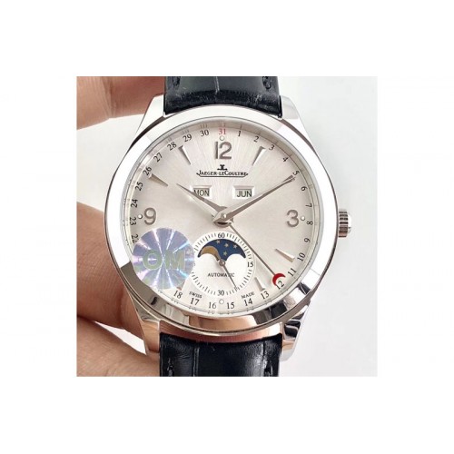 Jaeger-LeCoultre Master Calendar Moonphase SS OMF 1:1 Best Edition Silver Dial on Black Leather Strap A866/1