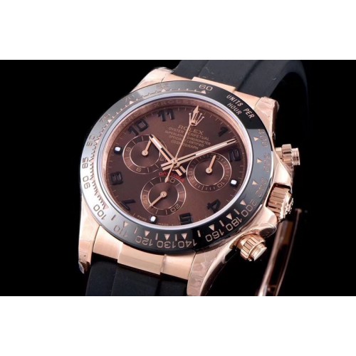 Rolex Daytona 116515 RG Case Black Ceramic Bezel Noob 1:1 Best Edition Brown Dial On Rubber Strap SA4130