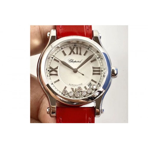 Chopard Happy Sport Medium Automatic 36mm 278559 SS/LE White Dial Red Leather Strap Chopard Happy Sport Medium Automatic 36mm 278559 SS/LE White Dial Red Leather Strap