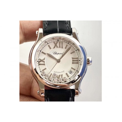 Chopard Happy Sport Medium Automatic 36mm 278559 SS/LE White Dial Black Leather Strap Chopard Happy Sport Medium Automatic 36mm 278559 SS/LE White Dial Black Leather Strap