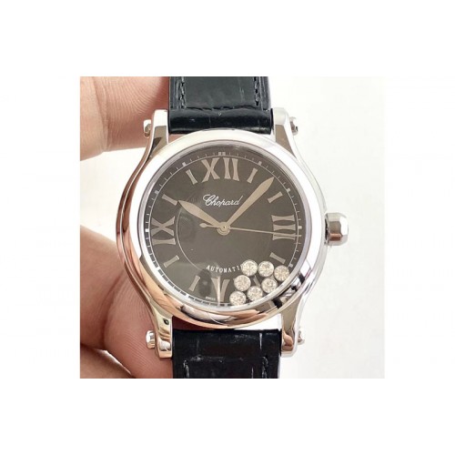 Chopard Happy Sport Medium Automatic 36mm 278559 SS/LE Black Dial Black Leather Strap Chopard Happy Sport Medium Automatic 36mm 278559 SS/LE Black Dial Black Leather Strap