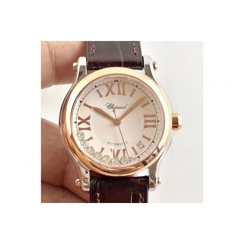 Chopard Happy Sport Medium Automatic 36mm 274808 RG/LE White Dial Brown Strap Chopard Happy Sport Medium Automatic 36mm 274808 RG/LE White Dial Brown Strap