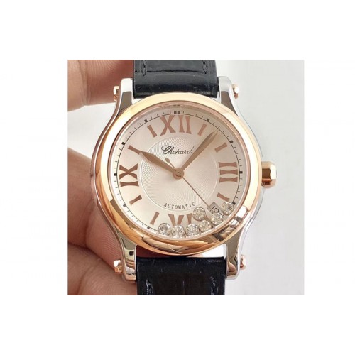 Chopard Happy Sport Medium Automatic 36mm 274808 RG/LE White Dial Black Leather Strap Chopard Happy Sport Medium Automatic 36mm 274808 RG/LE White Dial Black Leather Strap