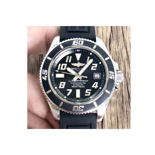 Breitling SuperOcean Abyss A17364 42mm ZF 1:1 Best Edition Black Dial Black Inner on Black rubber strap A2824
