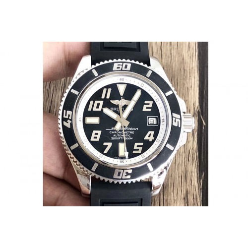 Breitling SuperOcean Abyss A17364 42mm ZF 1:1 Best Edition Black Dial Black Inner on Black rubber strap A2824