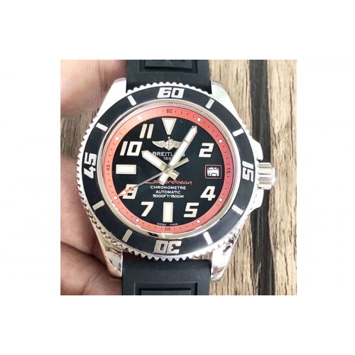 Breitling SuperOcean Abyss A17364 42mm ZF 1:1 Best Edition Black Dial Red Inner on Black rubber strap A2824