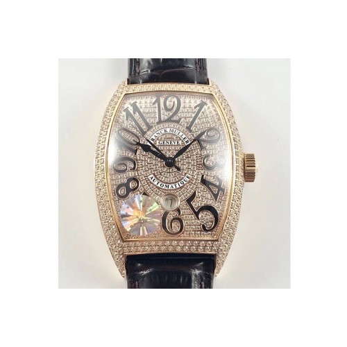 Franck Muller Casablanca 8880 Automatique RG GF 1:1 Best Edition Full Diamonds on Brown Leather Strap A2824