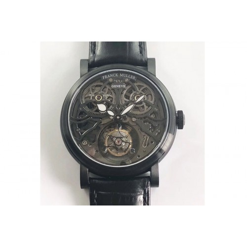 Franck Muller Giga Tourbillon PVD Skeleton Dial on Black Leather Strap