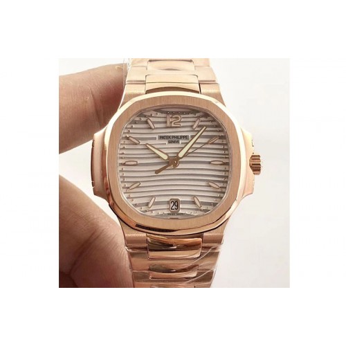 Patek Philippe Nautilus Jumbo 5711R RG PF 1:1 Best Edition White Textured Dial RG Bracelet A324 Clone