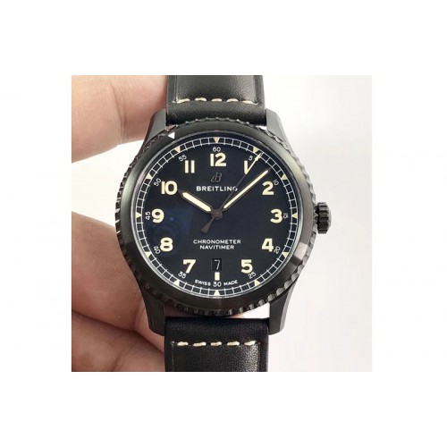 Breitling Navitimer8 A17314 DLC ZF 1:1 Best Edition Black dial On black leather strap A2824