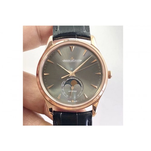 Jaeger-LeCoultre Master Ultra Thin Moon RG ZF 1:1 Best Edition Gray Dial on Black Leather Strap A925