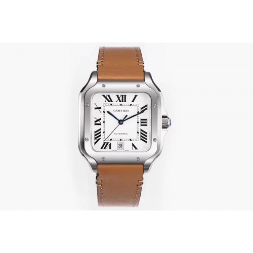 Santos de Cartier Large 2018 KOR 1:1 Best Edition White Dial on Brown Leather Strap MIYOTA 9015