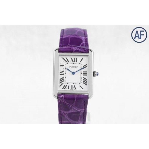 Cartier Tank Solo 35mm SS AF 1:1 Best Edition White Dial on Purple Leather Strap Ronda Quartz