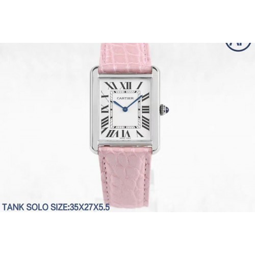 Cartier Tank Solo 35mm SS AF 1:1 Best Edition White Dial on Pink Leather Strap Ronda Quartz