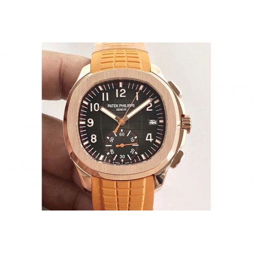 Patek Philippe Aquanaut Chronograph 5968A RG YLF Best Edition Brown Dial on Orange Rubber Strap A7750