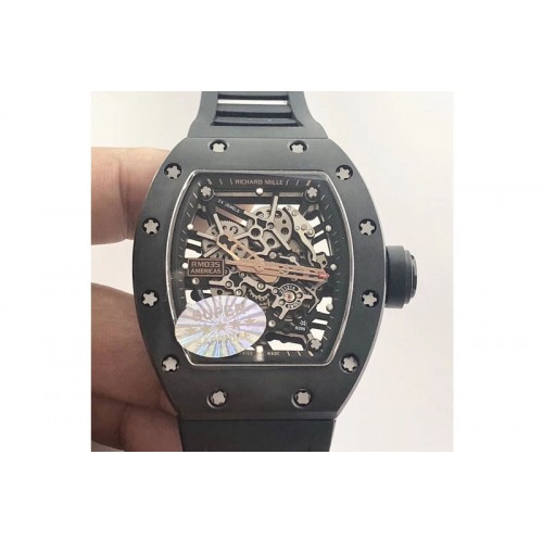 Richard Mille RM035-02 Americas Ceramic RG Case KVF Best Edition Skeleton Dial on Black Rubber Strap MIYOTA8215