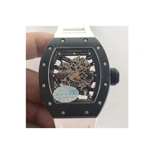 Richard Mille RM035-02 Americas Ceramic RG Case KVF Best Edition Skeleton Dial on White Rubber Strap MIYOTA8215