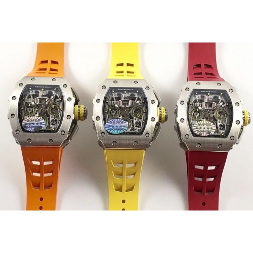 Richard Mille RM11-03 SS KVF 1:1 Best Edition Crystal Skeleton Dial on Orange/Red/Yellow Racing Rubber Strap A7750 Richard Mille RM11-03 SS KVF 1:1 Best Edition Crystal Skeleton Dial on Orange/Red/Yellow Racing Rubber Strap A7750